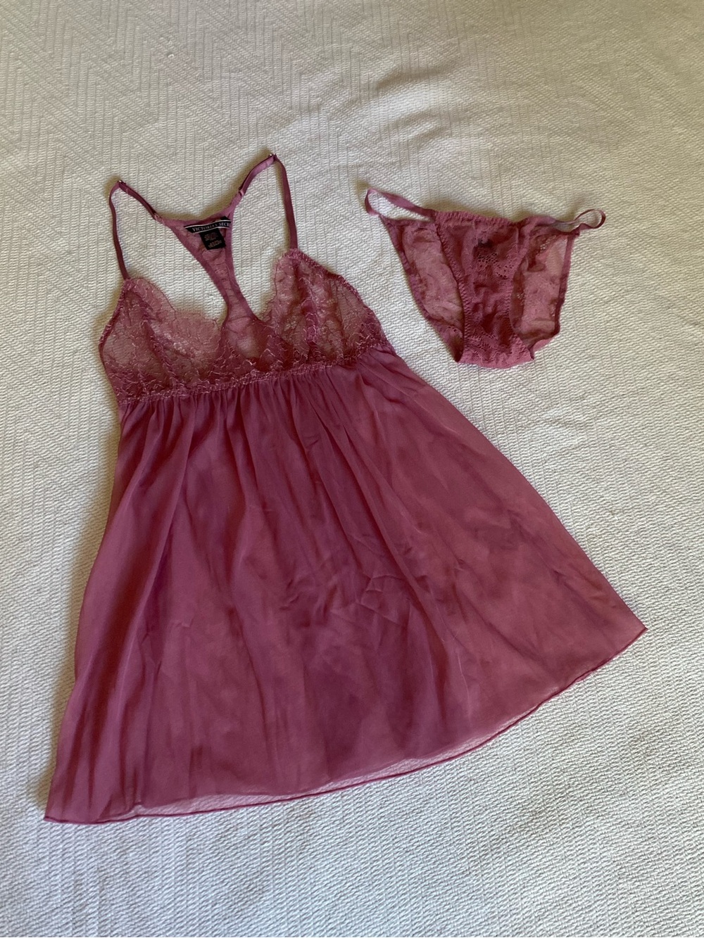 NWOT Victoria's Secret Lace & Chiffon Chemise Set in Mauve Pink size SP